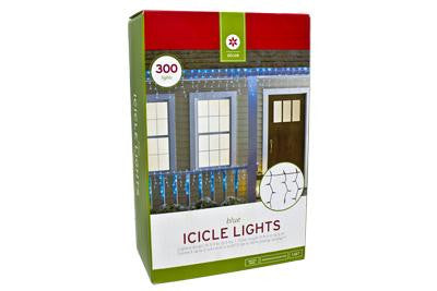 300 Light Icicle Set - Blue with Green Wire (2 drops)