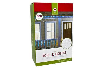 300 Light Icicle Set - Blue with White Wire (2 drops)