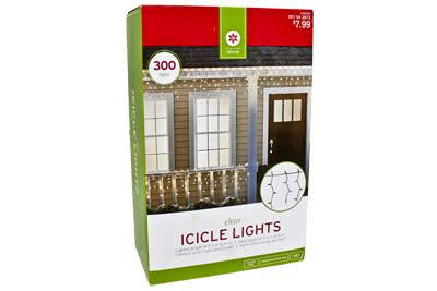 300 Light Icicle Set - Clear with Green Wire (2 drops)