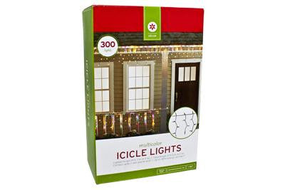 300 Light Icicle Set - Multi with Green Wire (2 drops)