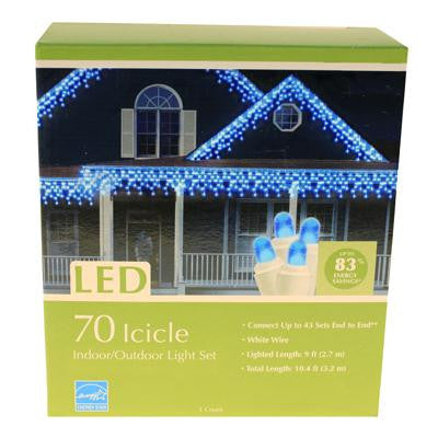 70 LED Icicle Light Set - Blue (2 drops)