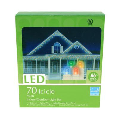 70 LED Icicle Light Set - Multi (2 drops)