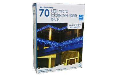 70 LED Icicle Light Set - Blue w- White Wire