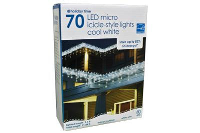 70 LED Icicle Light Set - Cool White w- White Wire