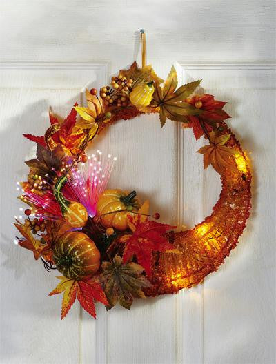 Lighted Cornucopia Wreath