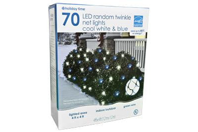 70 LED Twinkling Net Light Set - Cool White and Blue w- Green Wire