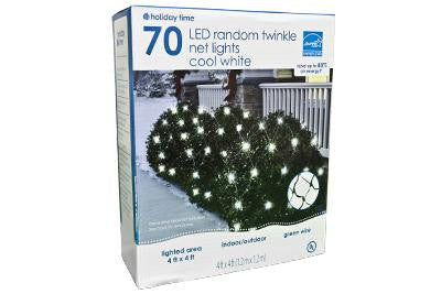 70 LED Twinkling Net Light Set - Cool White w- Green Wire