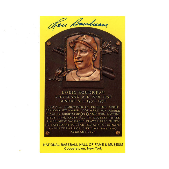 Lou Boudreau Signed HOF Plaque Postcard JSA