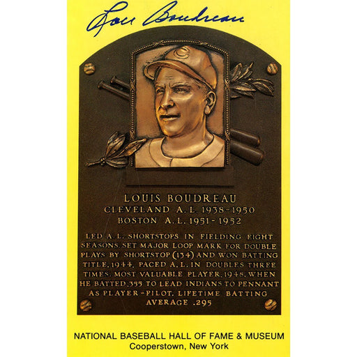 Lou Boudreau Signed Hall of Fame Plaque Postcard JSA