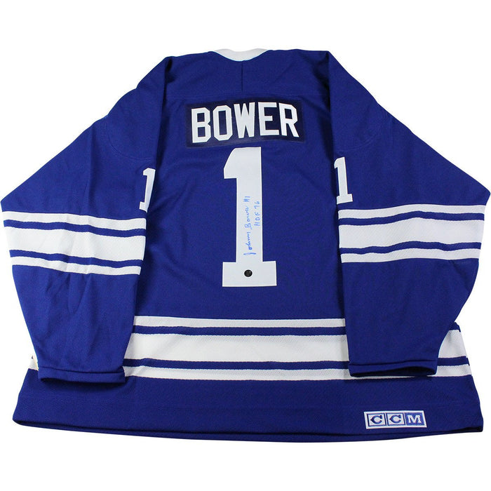 Johnny Bower Signed Toronto Maple Leafs Replica Jersey w/ "HOF 76" Insc.  (Frozen Pond Auth)