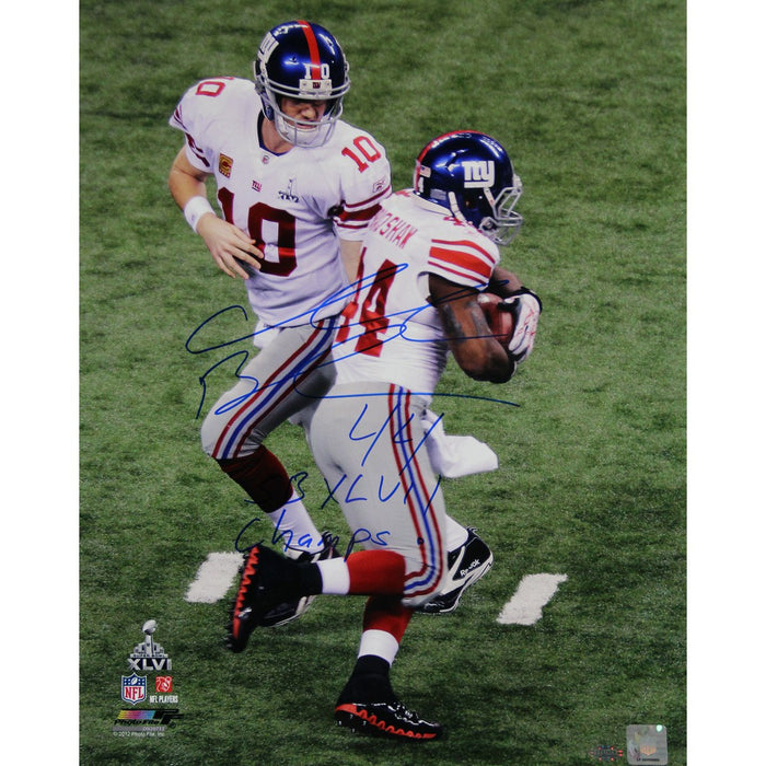Ahmad Bradshaw Signed Super Bowl XLVI Handoff 16x20 Photo w/ SB XLVI Champs Insc.