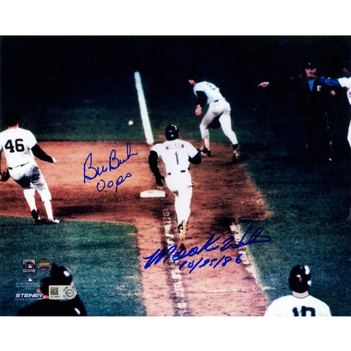 Bill Buckner/Mookie Wilson Dual Signed 8x10 Photo w/ 10/25/86 Insc By Wilson and Oops Insc by Buckner MLB Auth