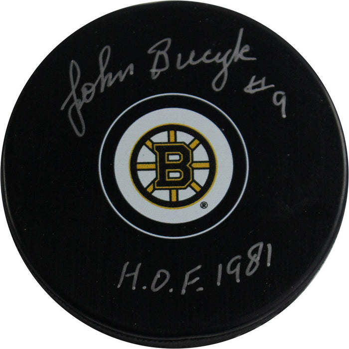 John Bucyk Signed Boston Bruins Autograph Puck w/ "HOF 81" Insc. ( New EnglandPicture Auth)