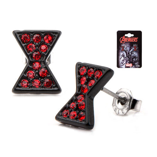 Avengers Black Widow Symbol Red Bling Gems Stud Earrings    