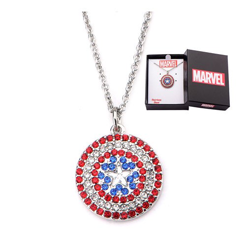 Captain America Shield Bling Gems Pendant Necklace          