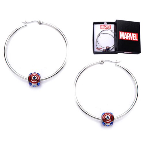 Captain America Logo Bead Hoop Earrings                     