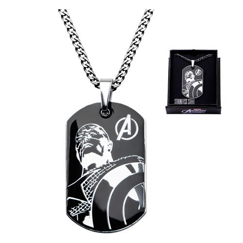 Avengers Captain America Steel Dog Tag and Chain Necklace   