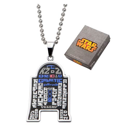 Star Wars R2-D2 Enamel Typography Art Pendant Necklace      