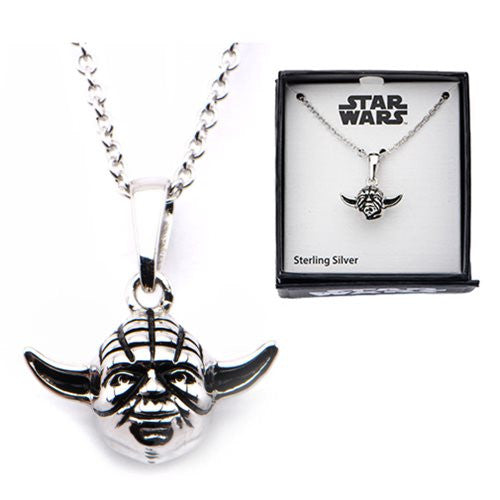 Star Wars Yoda Head 3D Sterling Silver Pendant Necklace     