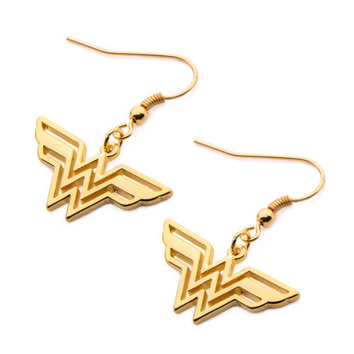 Wonder Woman Logo Gold Plated Dangle Earrings               