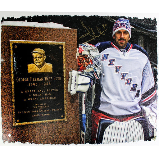 Henrik Lundqvist Signed with Babe Ruth Monument 22x26 Canvas (Signed in Gold)