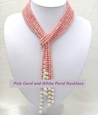 Beautiful 3 Row Pink Coral And White Pearl Necklace