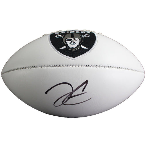 Derek Carr Signed White Panel Oakland Raiders Logo Football