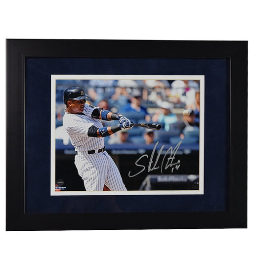 Starlin Castro Signed  and Framed 'Hitting' 8x10 Photo- Flat Black Frame w/  Blue over White matte