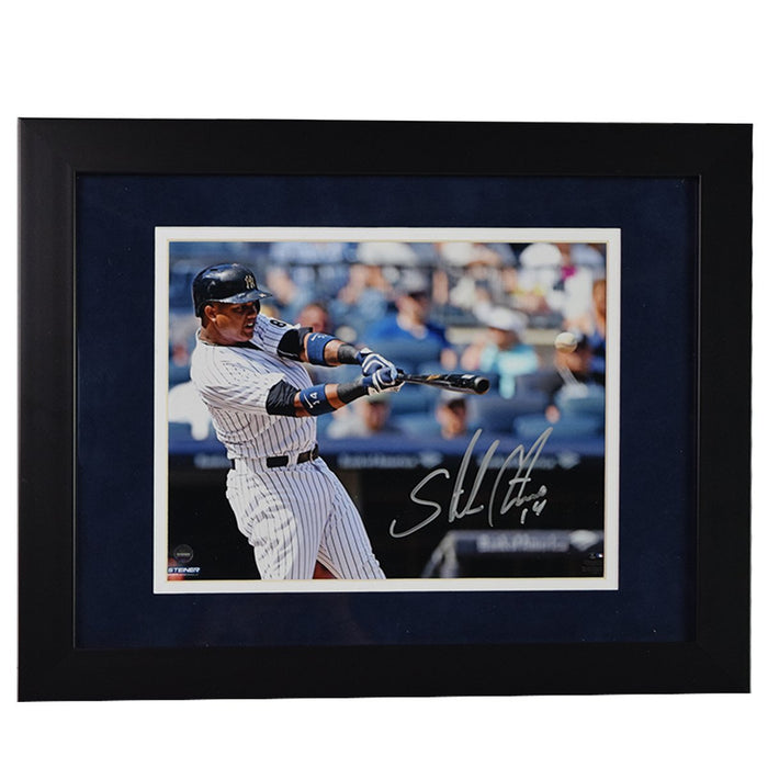 Starlin Castro Signed  and Framed 'Hitting' 8x10 Photo- Flat Black Frame w/  Blue over White matte