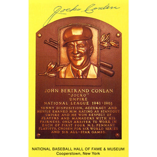 Jocko Conlan Signed Yellow Baseball Hall of Fame Plaque Card (JSA Auth)