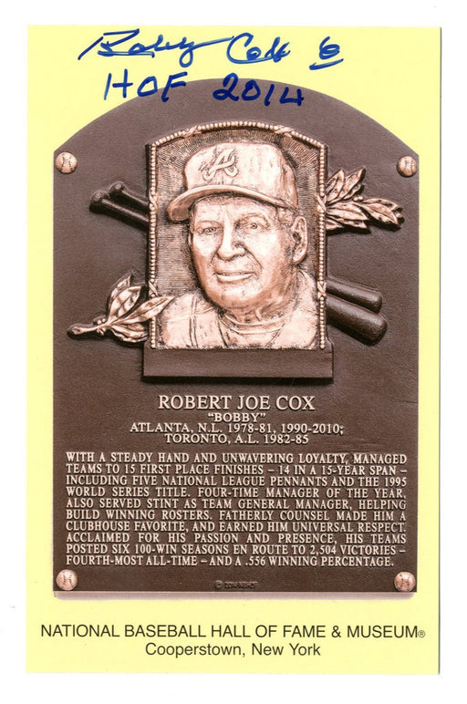 Bobby Cox Signed Hall of Fame Plaque Card with "HOF 2014" Inscription (Steiner)