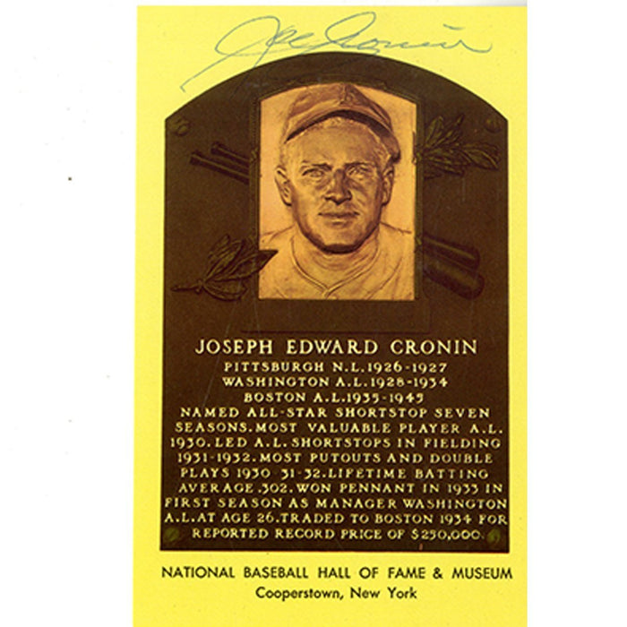 Joe Cronin Signed Hall of Fame Plaque Card (JSA)