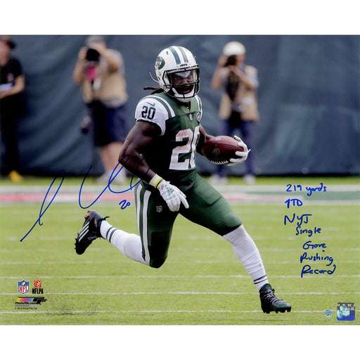 Isaiah Crowell Signed 'Rushing Vs Denver' 16x20 Photo w/ "219 Yards 1 TD, NYJ Single Game Rushing Record" Insc