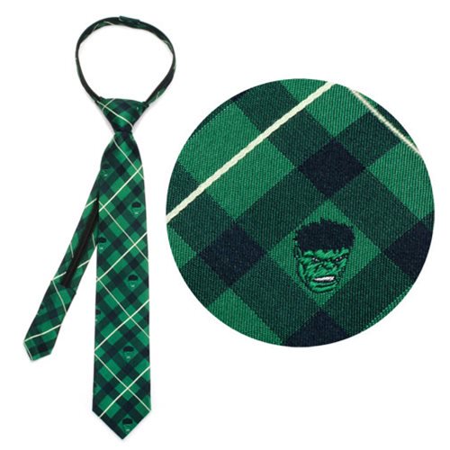 Hulk Green Plaid Boys Zipper Silk Tie                       