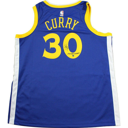 Stephen Curry Signed Golden State Warriors Nike Blue Swingman Jersey w/ "2018 NBA Champs" Insc