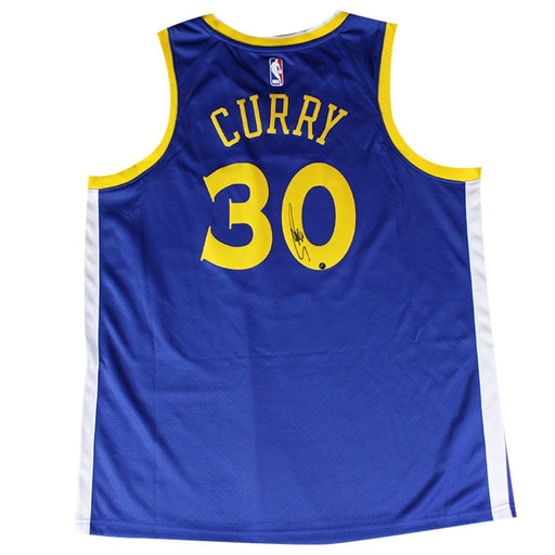 Stephen Curry Signed Golden State Warriors Nike Dri-FIT Men's Swingman Icon Jersey - Royal (On Court Style with Rakuten logo)