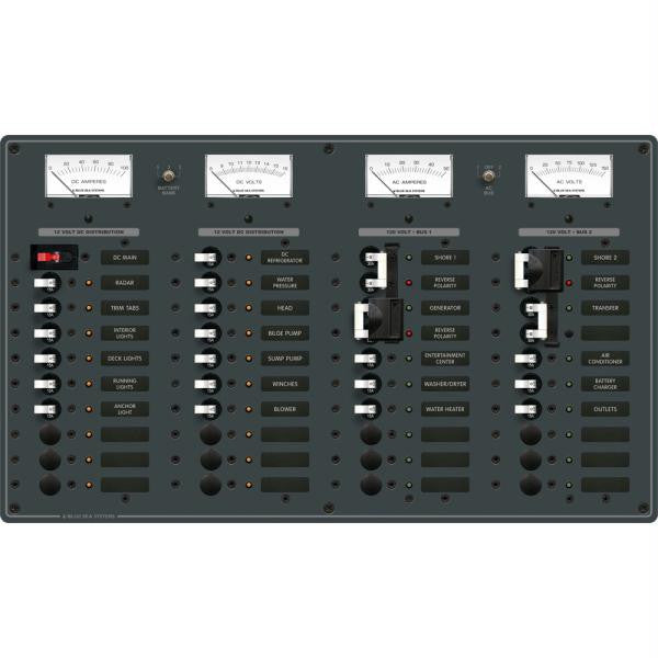 Blue Sea 8086 AC 3 Sources +12 Positions - DC Main +19 Position Toggle Circuit Breaker Panel  (White Switches)