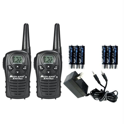 Midland LXT118VP 22 Channel GMRS Radios w-Rechargeable AAA Batteries & AC Adapter - Black