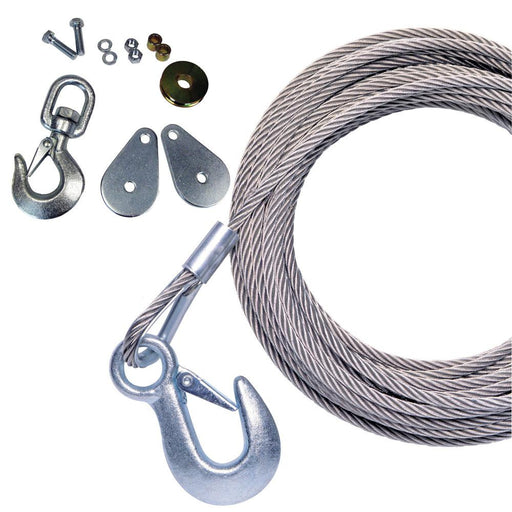 Powerwinch 25' x 7-32&quot; Stainless Steel Universal Premium Replacement Galvanized Cable w-Hook & Swivel Pulley Block