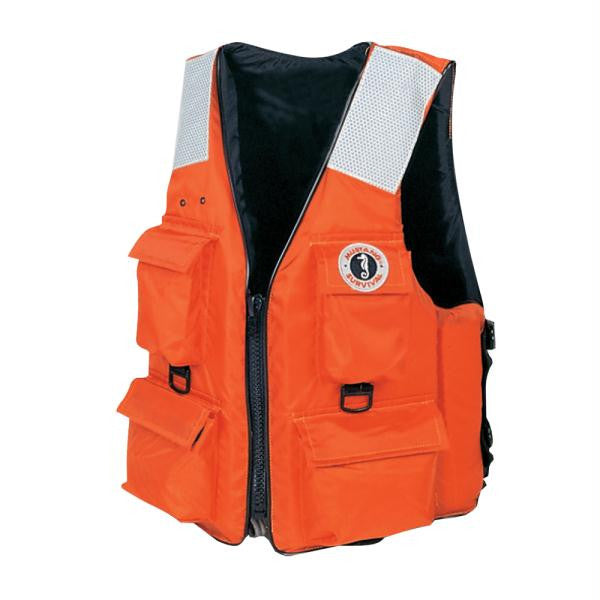 Mustang 4-Pocket Vest w-SOLAS Reflective Tape - XXL - Orange