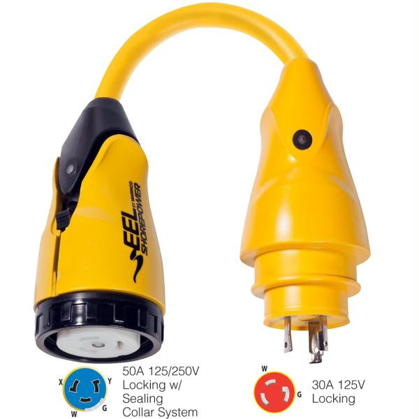 Marinco P30-504 EEL 50A-125-250V Female to 30A-125V Male Pigtail Adapter - Yellow