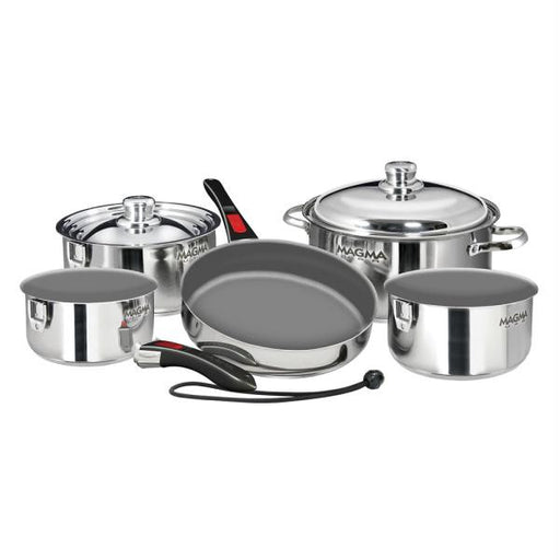 Magma 10-Piece Stainless Steel Gourmet &quot;Nesting&quot; Induction Compatible Cookware Set w-Ceramica&reg; Non-Stick