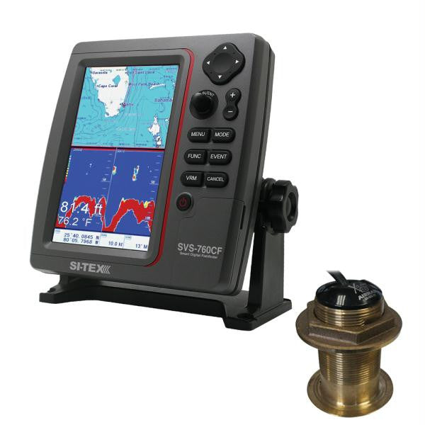 SI-TEX SVS-760CF Dual Frequency Chartplotter-Sounder 600W Kit w-Bronze 12 Degree Transducer