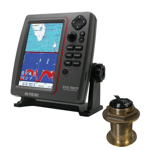 SI-TEX SVS-760CF Dual Frequency Chartplotter-Sounder 600W Kit w-Bronze 20 Degree Transducer