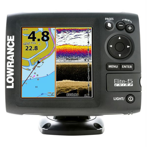 Lowrance Elite-5 CHIRP Fishfinder-Chartplotter Gold Combo - 50-200 + 455-800 Transom Mount