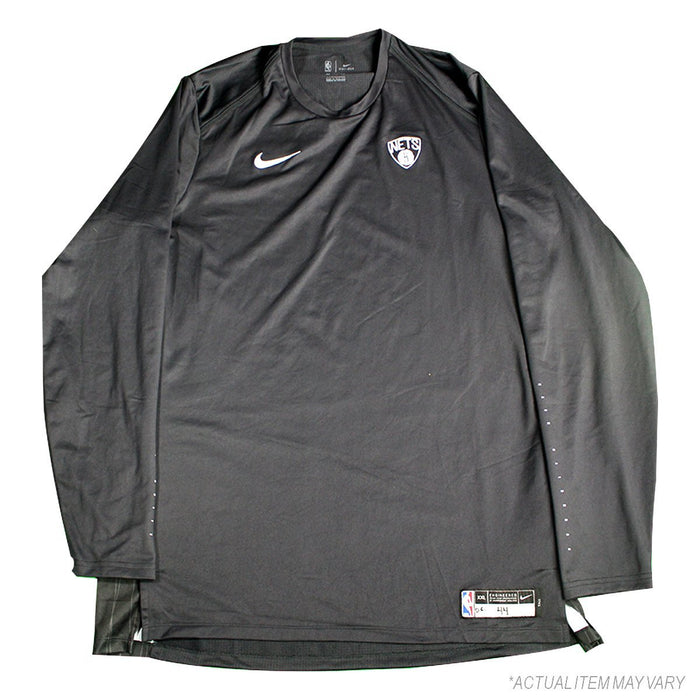 Timofey Mozgov Brooklyn Nets Game Used #20 City Edition Black Long Sleeve Shooting Shirt (XXL)