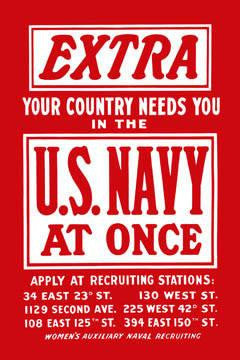 Extra--Your country needs you in the U.S. Navy at once Womens Auxiliary Naval Recruiting 20x30 poster