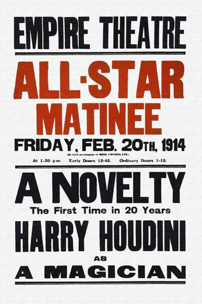 A novelty, the first in 20 years, Harry Houdini as a magician 20x30 poster