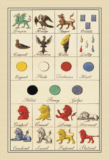 Heraldic Charges - Dragon, Harpy, Tyger, et al. 20x30 poster