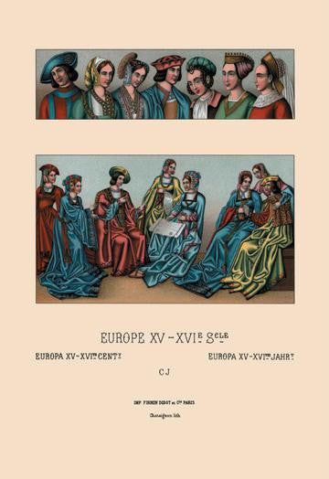 Assorted Costumes of the Early Renaissance 20x30 poster